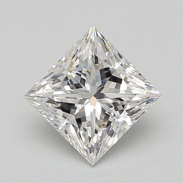 Princess cut loose diamond with faceted surfaces and clear reflections on neutral background.