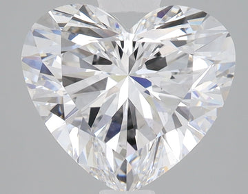 Heart-shaped lab-grown diamond with faceted surface and light reflections on gray background.