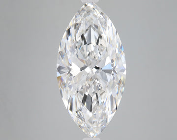 Marquise-cut colorless diamond with faceted surface and brilliant light reflection against neutral background.