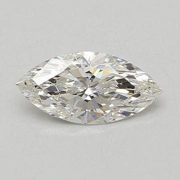 Marquise cut lab-grown diamond with faceted surfaces displaying light refraction and reflections against a neutral background