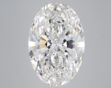 Oval-cut lab-grown diamond with faceted surfaces reflecting light, displayed against a neutral gray background.