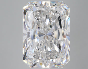 Radiant cut lab grown diamond with clear faceted surface and light refraction on neutral background.