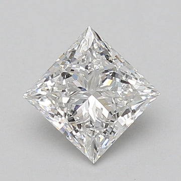 Clear princess-cut diamond with faceted surface and sharp edges, displayed against neutral background.