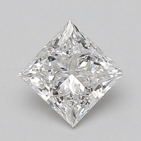 Clear princess-cut diamond with faceted surface and sharp edges, displayed against neutral background.