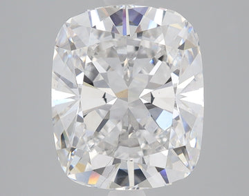 Cushion-cut lab-grown diamond with faceted surface reflecting light, displayed against neutral background.