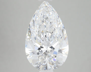 Pear-shaped colorless lab-grown diamond with faceted surface and brilliant light refraction on neutral background.