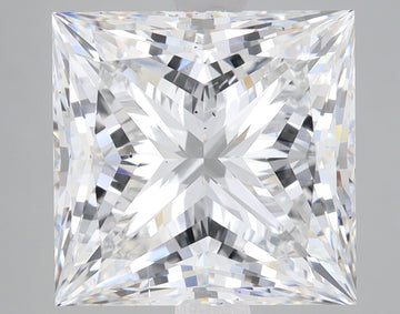 Princess cut lab grown diamond with faceted surface reflecting light, displaying clear colorless appearance.