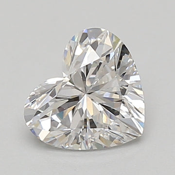 Heart-shaped lab-grown diamond with faceted cut and bright light reflections on neutral background.