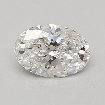 Oval-cut lab-grown diamond with faceted surface reflecting light, displayed on neutral background.