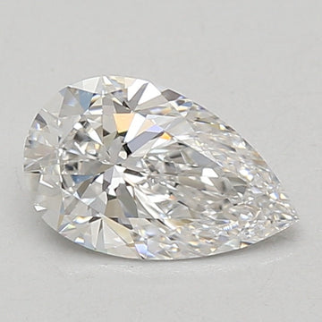 Pear-shaped lab-grown diamond with faceted surface and light reflections on neutral background.
