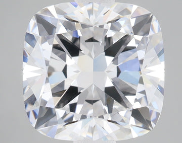 Cushion-cut faceted diamond with brilliant light reflections and internal facet patterns visible throughout the stone.