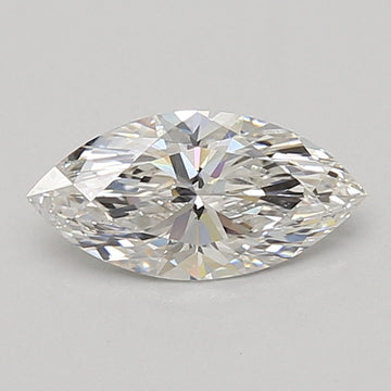 Marquise-cut lab-grown diamond with faceted surface displaying light refraction and colorless appearance.