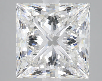 Princess-cut lab-grown diamond with clear faceting and light refraction, displayed from top view against neutral background.