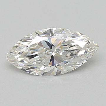 Marquise-cut diamond with faceted surface and light yellow tint, displayed against gray background.