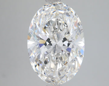 Oval-cut lab-grown diamond with faceted surfaces and light reflections on neutral gray background.
