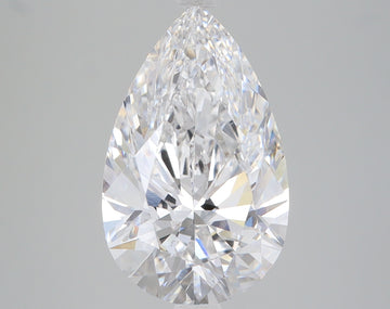 Pear-shaped lab-grown diamond with faceted surfaces and clear coloring on neutral background.