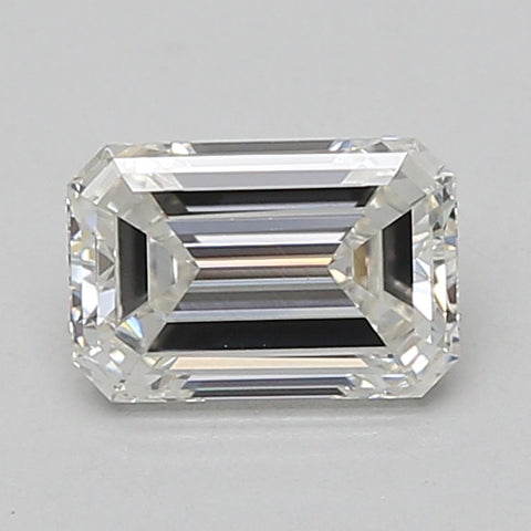 Emerald-cut lab-grown diamond loose stone with faceted surfaces and clear appearance on neutral background.