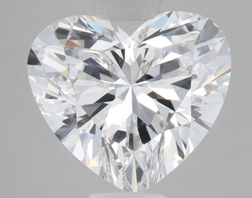 Heart-shaped lab-grown diamond with brilliant faceting and light refraction on neutral background.