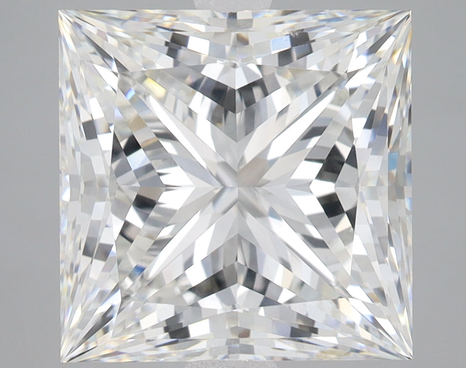 Princess-cut lab-grown diamond with brilliant faceting and light refraction throughout the stone.