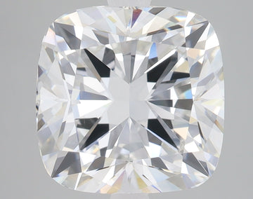 Cushion cut lab grown diamond with brilliant faceting and light refraction on neutral background.
