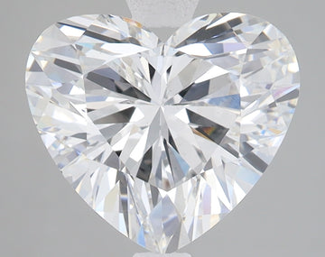 Heart-shaped lab-grown diamond with brilliant faceted cuts displaying light refraction and clarity.