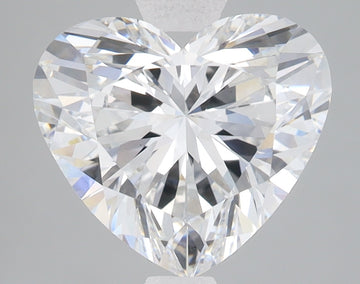 Heart-shaped lab-grown diamond with brilliant faceting and light refraction on gray background.