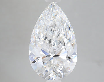 Pear-shaped clear lab-grown diamond with brilliant faceting and light reflections against neutral background.