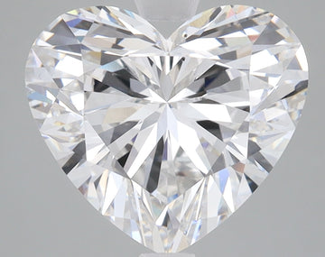 Heart-shaped lab-grown diamond with faceted surface and light refraction displayed on gray background.