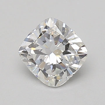 Cushion-cut lab-grown diamond with faceted surface and clear brilliance on neutral background.