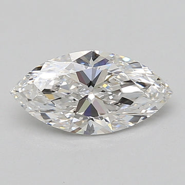 Marquise cut loose diamond with faceted surfaces and clear crystalline appearance on gray background.