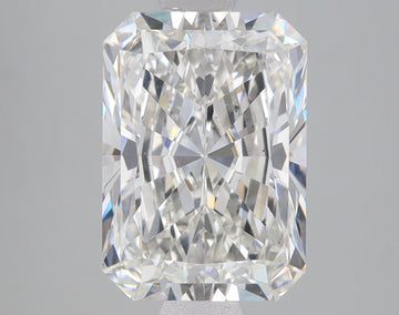 Radiant cut lab-grown diamond with clear faceting and light refraction on gray background.