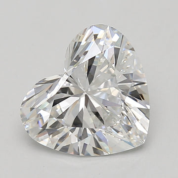 Heart-shaped lab-grown diamond with faceted surface and light refraction, displayed on neutral background.