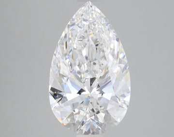 Pear-shaped faceted diamond with clear brilliance and reflective facets on neutral background.
