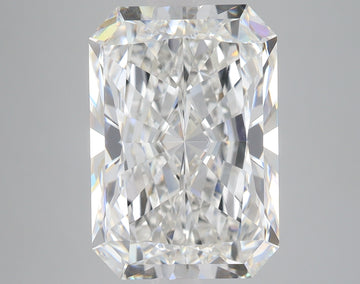 Colorless radiant-cut lab-grown diamond with multiple facets and light reflections on neutral background.