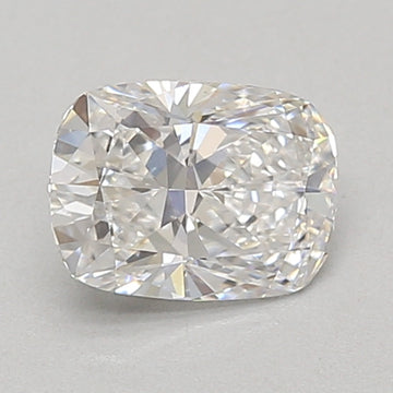 Cushion-cut lab-grown diamond with faceted surface and light reflections on neutral background.