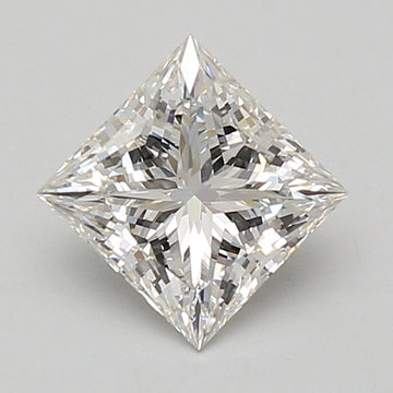 Princess-cut lab-grown diamond with faceted surface displaying light refraction and internal reflections.