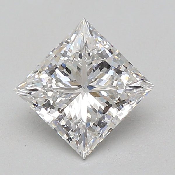 Princess cut loose diamond stone with square faceted shape and clear crystalline appearance.