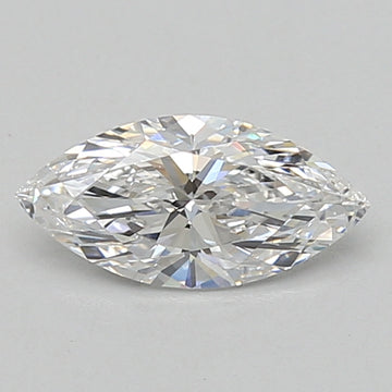 Marquise-cut lab-grown diamond with faceted surface displaying light refraction on neutral background.