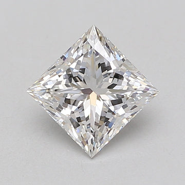 Princess-cut loose diamond with faceted surfaces reflecting light, displayed against a neutral background.