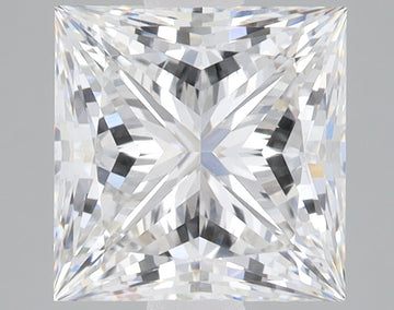 Princess-cut lab-grown diamond with brilliant faceting and light refraction, viewed from above against neutral background.