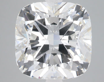 Cushion-cut lab-grown diamond with brilliant faceting and clear transparency, displaying light refraction throughout the ston