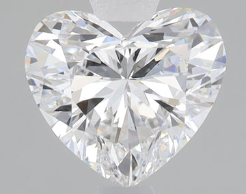 Heart-shaped lab-grown diamond with faceted surface and bright refractive properties on neutral background.