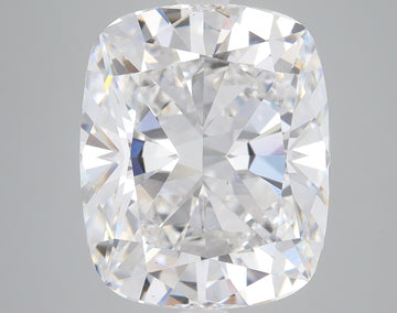 Cushion-cut lab-grown diamond with faceted surfaces reflecting light, displayed against neutral gray background.