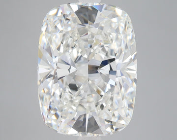 Cushion-cut lab-grown diamond with faceted surfaces reflecting light, displayed against a neutral gray background.