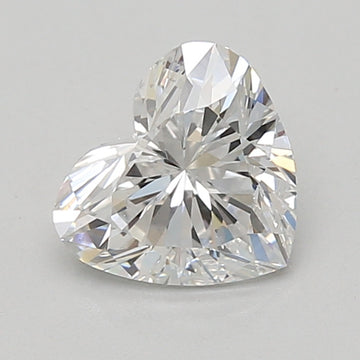 Heart-shaped lab grown diamond with faceted surface and colorless appearance, displayed on neutral background.