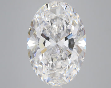 Oval-cut lab-grown diamond with faceted surface displaying light refraction, presented on neutral gray background.