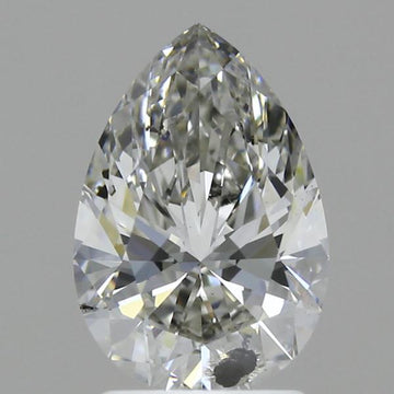 Pear-shaped lab-grown diamond with faceted surface and light reflections on neutral background.