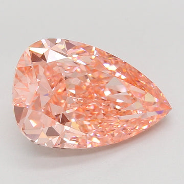 Pear-shaped lab-grown diamond with faceted surface and peachy-pink coloring, displayed on neutral background.
