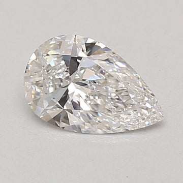 Pear-shaped lab-grown diamond with faceted surface and light coloration on neutral background.
