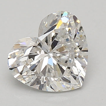 Heart-shaped lab-grown diamond with faceted surfaces reflecting light, approximately 1.42 carats.